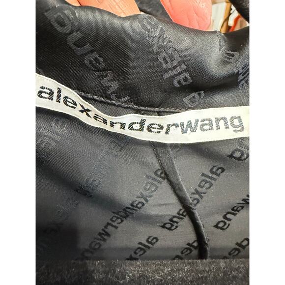 Alexander Wang Black Tonal Logo Deconstructed Shirt Dress Silk Blend Black Sz 2 - Picture 12 of 16